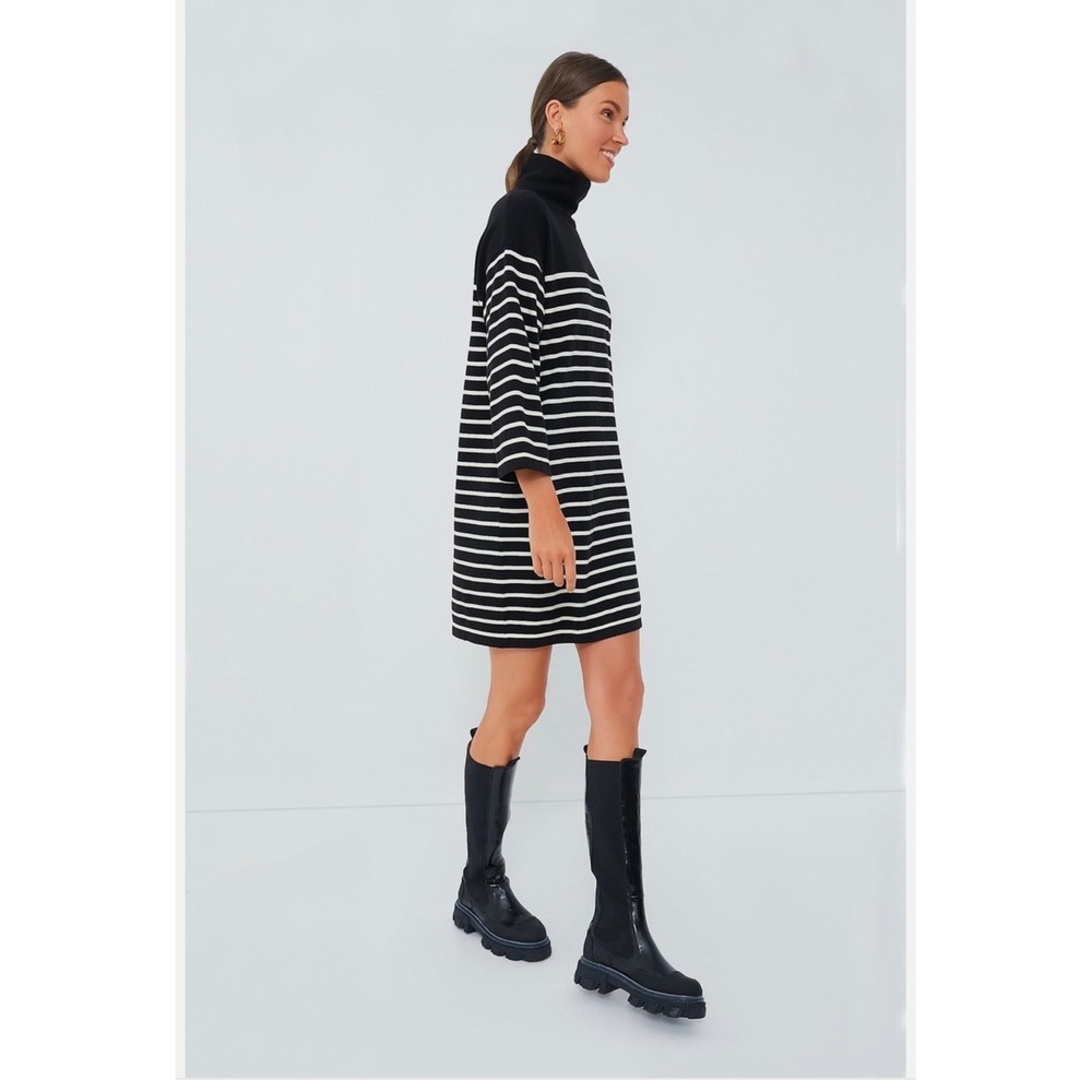 Tuckernuck Pomander Place Striped Turtleneck Sweater Dress Black White